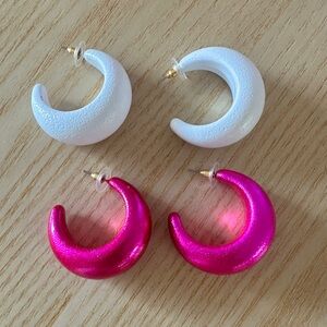 Wood Pink and White Crescent Earrings